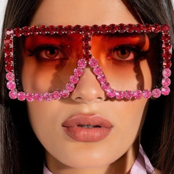 Callie Lives Accessories - Stasia Sweet Valentine Rose Red Pink Ombre Oversized Rhinestone Sunnies
